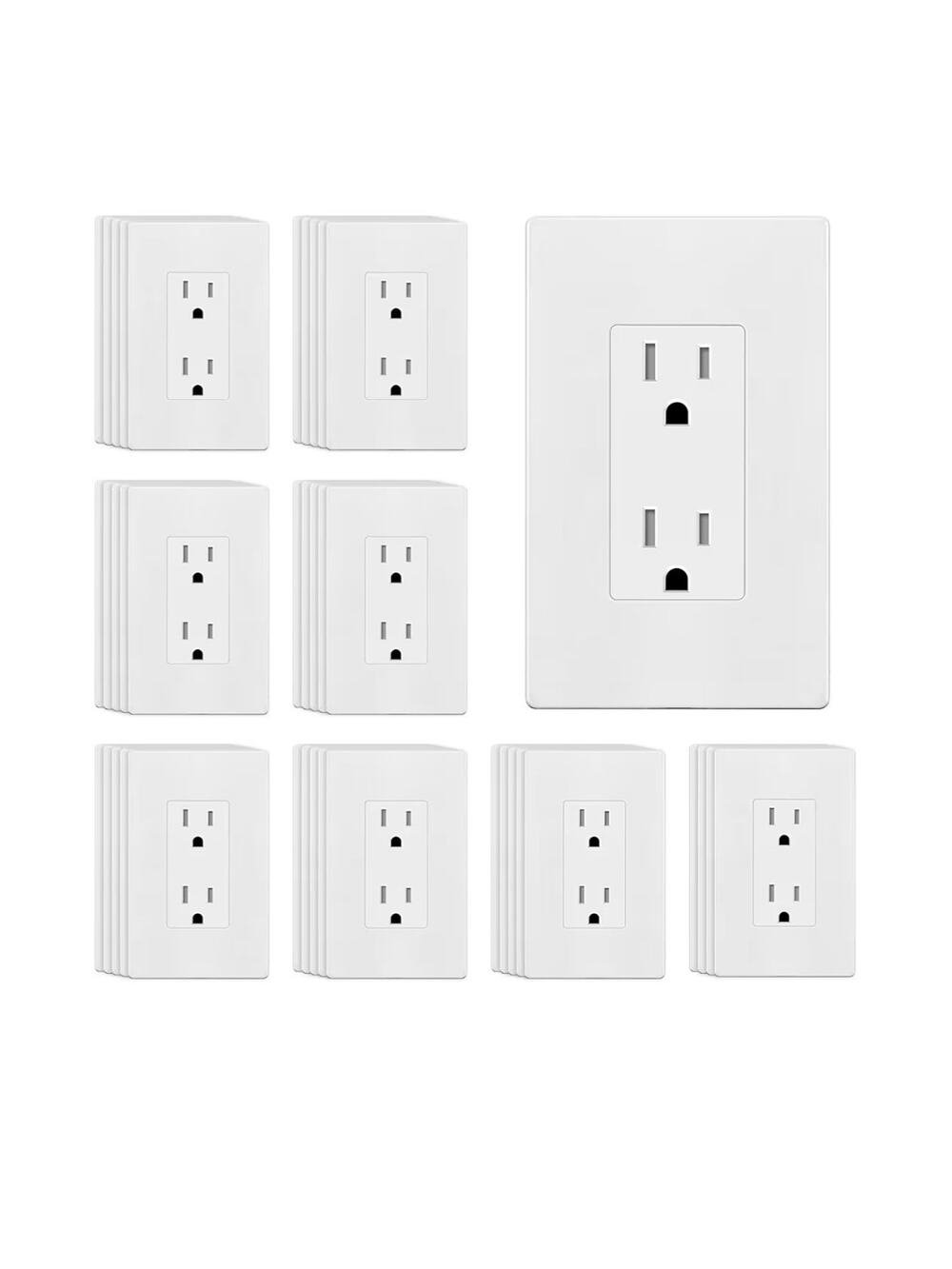 40 Pk White Receptacle Screwless Wall Plate, Standard Outlet, 15A 125V, 5-15R